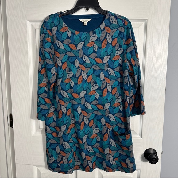 Seasalt Cornwall size 10 US Tall Waves tunic, teal w/leaf pattern, fall, autumn - Picture 1 of 12